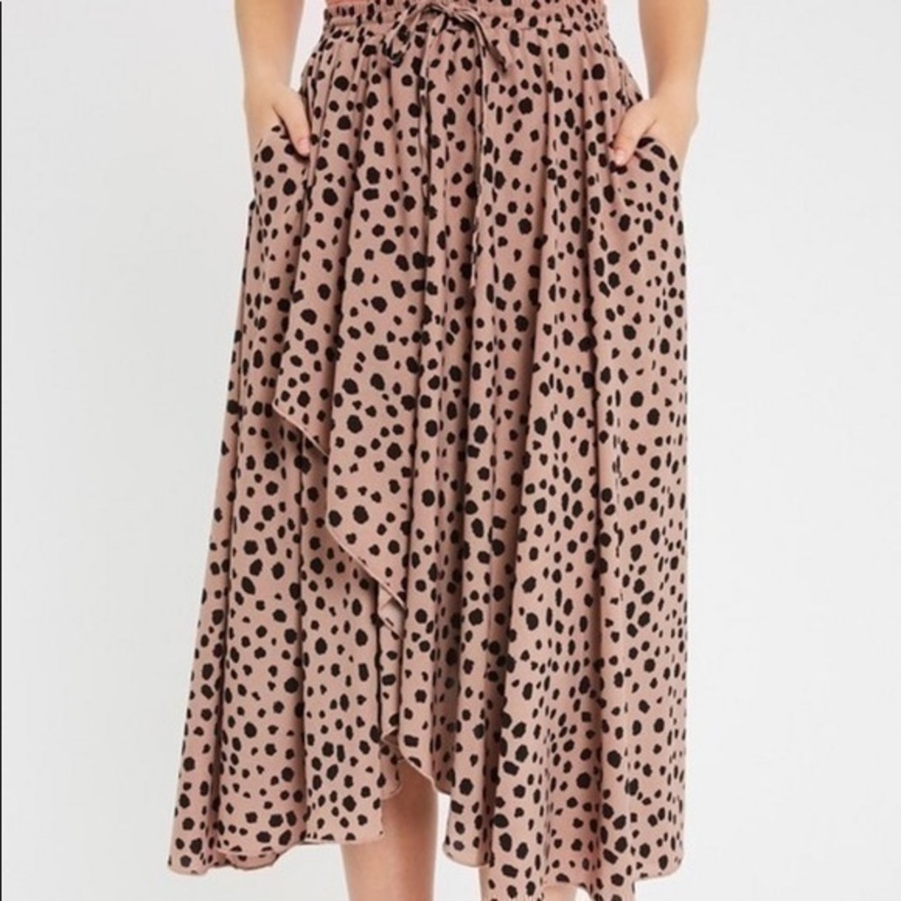 Listicle NEW Tan Black Leopard Print Layered Midi Skirt Small Medium Large - Picture 2 of 9